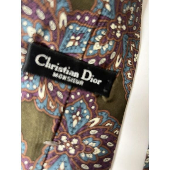 Lot 2 Vintage Christian Dior Designer Paisley Floral Tie Polyester Silk - Picture 6 of 7